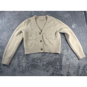 Jessica Simpson Cream Floral Embroidered Cropped Cardigan Sweater Womens Small
